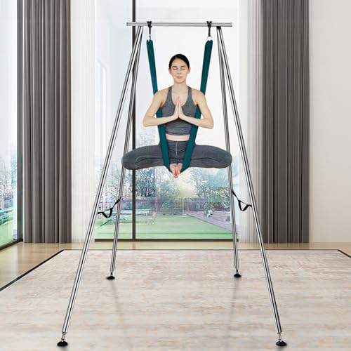 VEVOR Adjustable Yoga Aerial Rig, Aerial Silk Stands with Height Adjustable 5-11FT, Portable Stainless Steel Rig& Aluminum Frame Legs, Fit with Hoops/Lyra/Silks/Hammock - color: Green