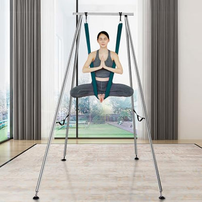 VEVOR Adjustable Yoga Aerial Rig, Aerial Silk Stands with Height Adjustable 5-11FT, Portable Stainless Steel Rig& Aluminum Frame Legs, Fit with Hoops/Lyra/Silks/Hammock - color: Green