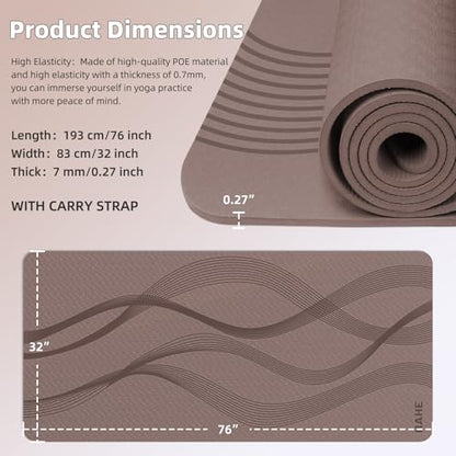Yoga Mat High Density Exercise Mat, 76"x32"x0.27"Thick Wide & Large Yoga Mat for Women Men, Professional POE Workout Mat for Yoga, Pilates, Fitness & Stretching - color: Dark Brown