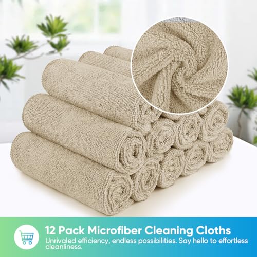 HOMEXCEL Brown Microfiber Cleaning Cloth, Microfiber Towels for Car, 12 PK | Lint Free Cleaning Rags for Household & Kitchen, Car Wash Towels for Detailing Drying, Scratch-Free, 11.5"X 11.5" - color: Brown