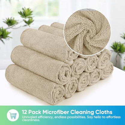 HOMEXCEL Brown Microfiber Cleaning Cloth, Microfiber Towels for Car, 12 PK | Lint Free Cleaning Rags for Household & Kitchen, Car Wash Towels for Detailing Drying, Scratch-Free, 11.5"X 11.5" - color: Brown