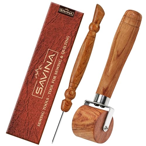 Savina Seam Roller & Stiletto for Sewing/Quilting - Wooden Pressing Roller, Easy to Grip Handle - Wooden Sewing Quilting Tools Set - color: Seam Roller + Stiletto