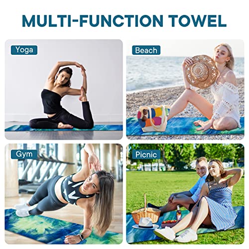 Yoga Towels, Non Slip Hot Yoga Mat Towel with Grip Dots,Super-Absorbent Soft Microfiber Yoga Blanket for Pilates, Fitness and Workout 72inch x 24inch - color: Green+blue