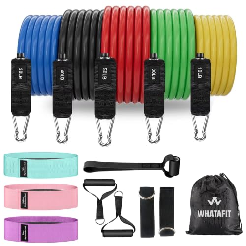 WHATAFIT Resistance Bands with Handles, 5-Level Exercise Bands for Workout - color: Mottled