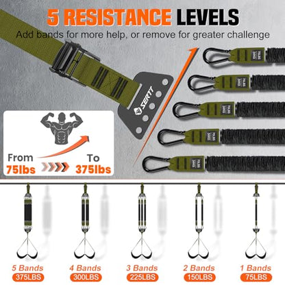 SERTT Adjustable Pull Up Assistance Band, Heavy Duty Assisted Pull Up Bands Support 375lbs, Upgrade Pull Up Bar Resistance Band for Assist Pullup Home Gym Strength Training - color: Green