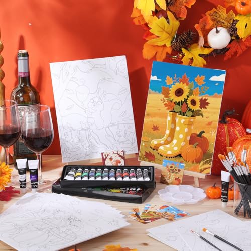 Sherr 12 Pcs Pre Drawn Canvas for Adults,Autumn Harvest,8 x 10 Inch | Pre Printed Canvas, Sip and Paint Party Canvas Painting Kit, for Holiday Painting Crafts Favor - size: 8 x 10 Inch, style: Autumn Harvest