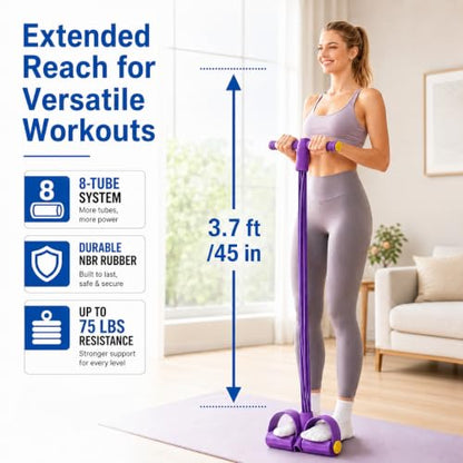 8-Tube Foot Pedal Resistance Band with Handles for Home Exercise