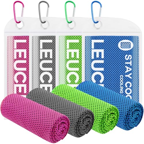 Leuceiy 4 Pack Cooling Towels (40"x12"), Cooling Towels for Neck and Face, Gym Towel for Working Out, Soft Breathable Microfiber Ice Towel for Yoga Sport Running Golf - color: Dark Blue/Green/Rose Red/Dark Grey