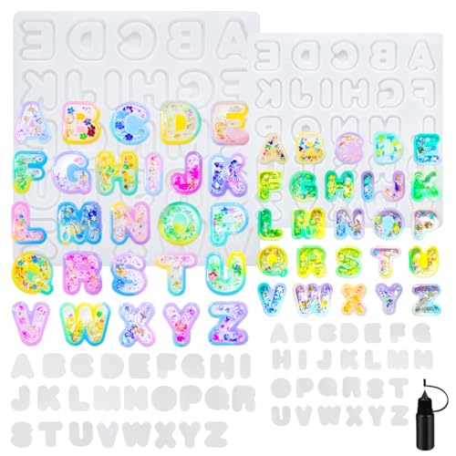 Alphabet Resin Shaker Molds Kawaii Keychain Charm Large and Small Set Pack of 107 Silicone Trays Seal Films Precision Tip Applicator Bottle Kit Bundle - color: Alphabet Craft Pack of 107