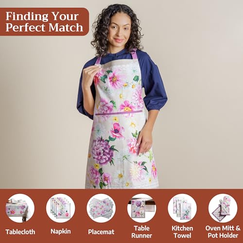 Maison d' Hermine Aprons for women with Pocket 100% Cotton (27.50"x31.50") | Adjustable Neck Strap & long ties Apron Men Chef Wedding Cooking Gardening Server Maid - color: 052 - Pivoine