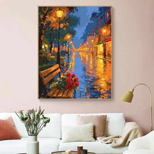 ZRIZQ Paint by Numbers Kit for Adults Beginner,Rose City Street,16x20 | Full set with wooden brushes,rolled canvas,rich paints.Calming activity.Beginner friendly.Just open and paint. - color: 16"X20"Rolled Canvas-Landscape 2