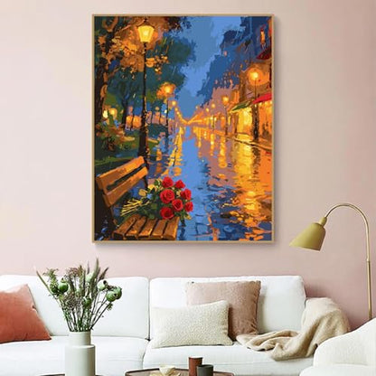 ZRIZQ Paint by Numbers Kit for Adults Beginner,Rose City Street,16x20 | Full set with wooden brushes,rolled canvas,rich paints.Calming activity.Beginner friendly.Just open and paint. - color: 16"X20"Rolled Canvas(Frameless)-Landscape 5