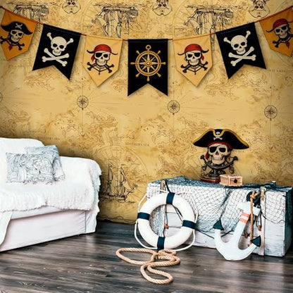 Kochorie 2 Pieces Pirate Party Tablecloth Treasure Map Tablecover Nautical Adventure Plastic Tablecloth Navigation Supplies for Treasure Theme Birthday Party Decorations - style: Pirate