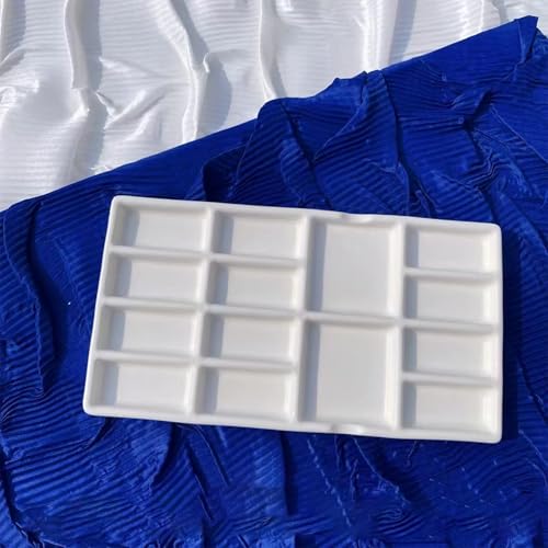 8" Porcelain Watercolor Palette - 14 Well Ceramic Artist Paint Palette with Mixing Tray for Painting and Craft Projects