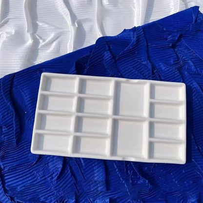 8" Porcelain Watercolor Palette - 14 Well Ceramic Artist Paint Palette with Mixing Tray for Painting and Craft Projects