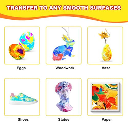 Water Marbling Paint Kit, DIY Arts and Crafts Kit for Girls & Boys 4-8 6-12, Creative Art Supplies, Birthday Gifts for Kids Ages 3+ - color: Yellow Green Blue Pink Red Purple