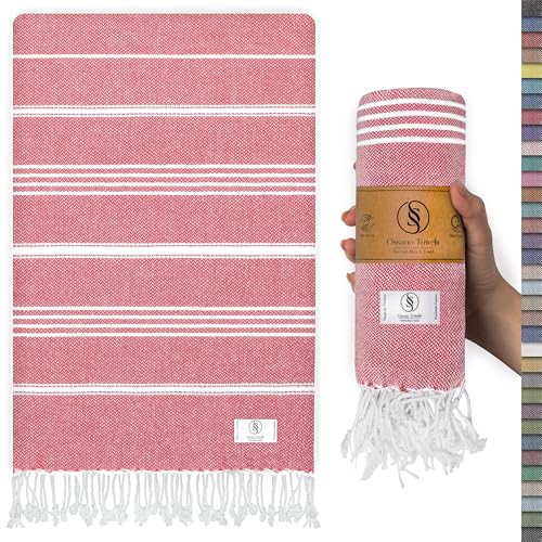 Ossano Cute Beach Towel - Quick Dry & Sand Free, Oversized (39" x 71"), Versatile, Perfect as Yoga Mat, Pool Towel, Turkish Towel, or Picnic Blanket - Coral - color: Coral