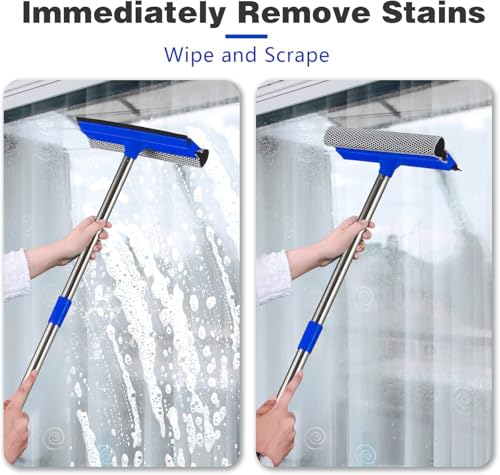 2 in 1 Window Squeegee,Car Window Cleaner Tool with 55" Long Stainless Steel Handle,Sponge Car Squeegee for Home,Gas Station,Glass,Shower,Outdoor High Window Cleaning