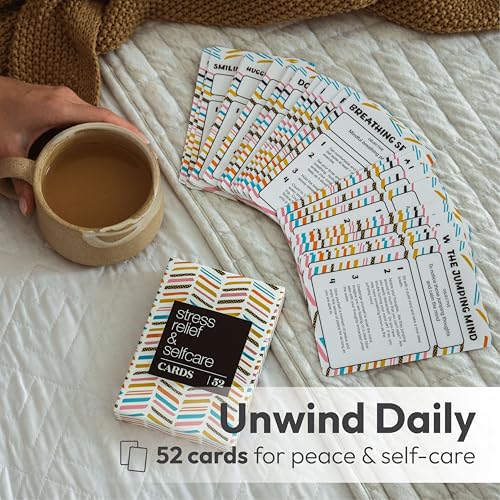 Allura & Arcia 52 Stress Less & Self Care Cards - Mindfulness & Meditation Exercises - Anxiety Relief & Relaxation (Pack of 2) - size: Large (Pack of 2)