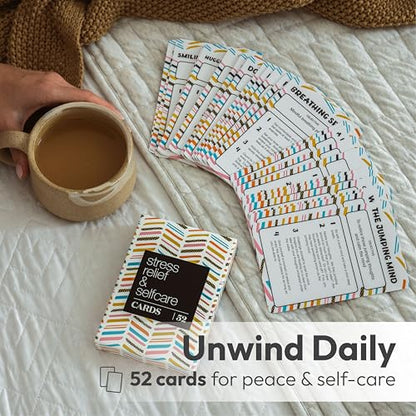 Allura & Arcia 52 Stress Less & Self Care Cards - Mindfulness & Meditation Exercises - Anxiety Relief & Relaxation (Pack of 2) - size: Large (Pack of 2)