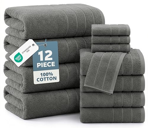 CASA PLATINO Premium Cotton Turkish Towel Set for Bathroom - 12 Pc - Super Soft, Quick Dry & Highly Absorbent - 4 Bath, 4 Wash Cloth, 4 Hand Towels - Hotel Quality, Durable & Easy Care - Ultimate Grey - color: 09: Ultimate Grey, size: 12 Piece Towel Set
