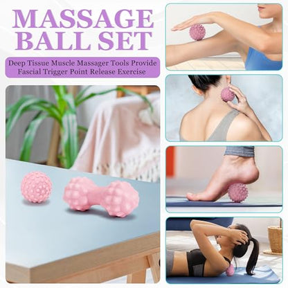 All in One Yoga Wheel Set, Soft Foam Roller Wheel for Back Pain & Stretching, Yoga Blocks 2 Pack with Strap, Trigger Point Therapy Massage Ball for Deep Tissue, Yoga Starter Kit for Beginner - color: C1, Pink