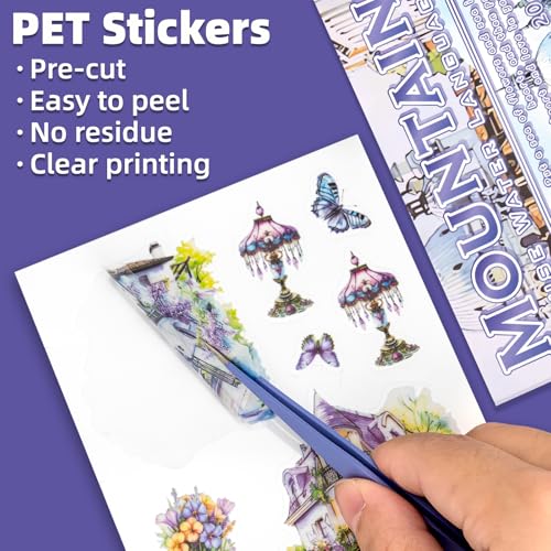 Water Mountain House Sticker Scrapbooking Supplies for Junk Journal, 20 Sheets PET Stickers - Vintage Journaling Stickers, Ephemera Sticker Book Pre Cut(TZ-009-004) - style: Water Mountain House