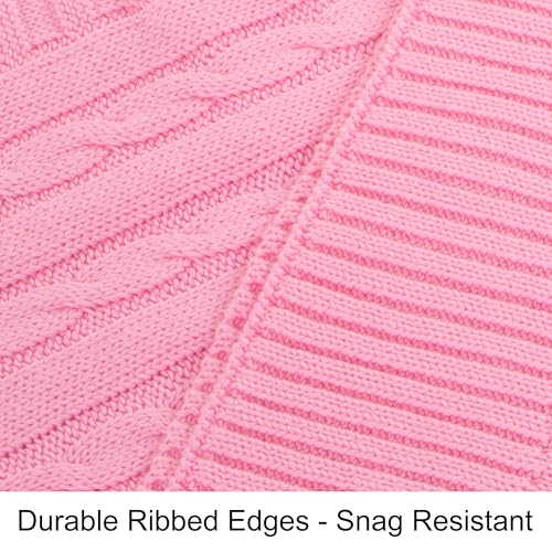 NTBAY Cotton Cable Knit Throw Blanket, 51 x 67, Pink - color: Pink, size: Throw(51"x67")