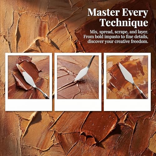 5pcs Palette Knife Painting Stainless Steel Spatula Wood Handle | Oil Paint Knives, for Oil Painting, Acrylic Painting, Paint Mixing, Texture Art, Canvas and Artist Use - color: Brown-5pcs