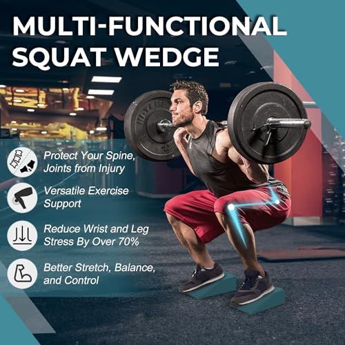 2 Pack Squat Wedge Blocks, Foot and Wrist Yoga Wedges | Soft EVA wedges support heels, feet and wrists for yoga, squats, pushups, balance, stretching, Pilates and home workouts. - color: Dark Blue