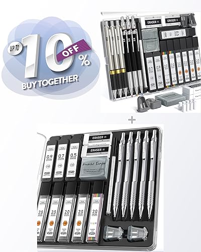 Four Candies 25PCS Art Mechanical Pencil Set + Mechanical Pencil Set Silver