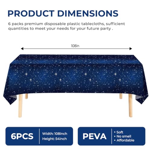 6 Pack Space Tablecloth Starry Night Tablecloth, Disposable Plastic Galaxy Table Cover, 54 X 108 Inch Space Themed Party Supplies for Birthday Parties Decorations (Blue) - color: Space Blue