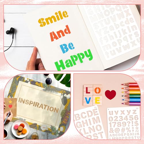 41Pcs Letter Stencils Reusable Small Alphabet Number Stencils for Painting | 1/2,3/4,1,5/4,2Inch,stencil letters,Small Plastic Templates,5 Font,Shape Stencils for Crafts,Drawing, Notebook,Home Decor