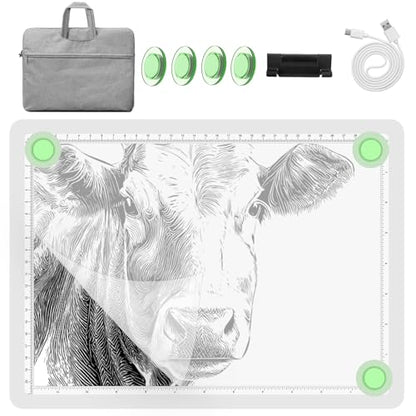 YINGWOND A4 Rechargeable Light Pad with Carry Bag,9000LUX Tracing Light Box Built-in 4000mAh Battery,Side Physical Buttons Magnetic Light Board for Diamond Painting Art Weeding Vinyl Drawing - style: Rechargeable A4 White with Bag