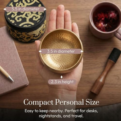 Silent Mind Tibetan Singing Bowl Set – Easy to Play & Beginner Friendly Meditation Bowl with Cushion, Mallet & Case | Stress Relief & Mindfulness | Gift-Ready - color: Beaten Bronze, size: With Case