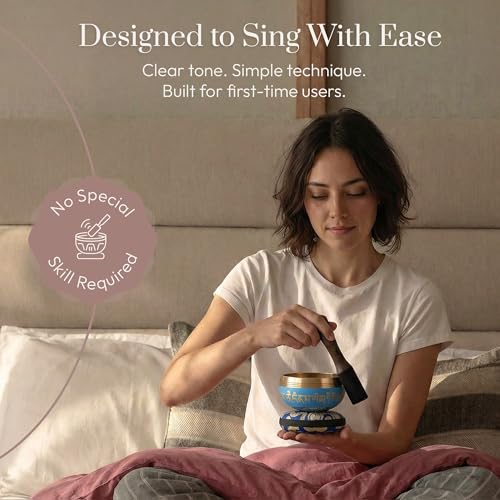 Silent Mind Tibetan Singing Bowl Set – Easy to Play & Beginner Friendly Meditation Bowl with Cushion & Mallet | Stress Relief & Mindfulness | Gift-Ready - color: Blue, size: Without Case