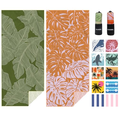Eunzel 2 Pack Microfiber Beach Towel, Quick Dry Travel Towel Large Sand Free Towel for Beach, Camping, Swim Pool, Gym, Sports& Yoga 71"x32", Palm - color: Palm