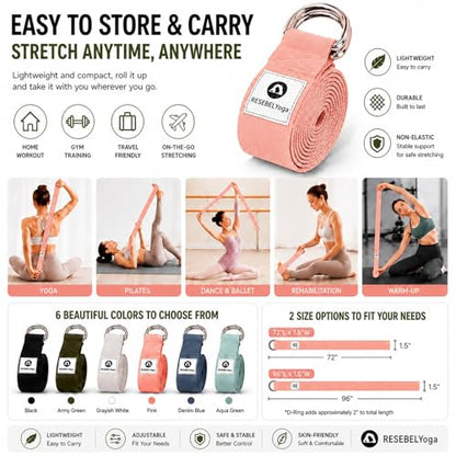 Yoga Strap for Stretching, Non-Elastic Yoga Belt with D-Ring - color: Pink, size: 8Feet/2.4M