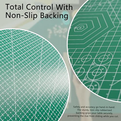 4Pcs 5-Layer Double Sided Cutting Mat Anti-Slip Rotary Cutting Board | 4 sizes(A3/A4/A5/A6) dual-scale(cm/inch) 45°/60° angle guides non-slip base high-density PVC green low-glare for fabric craft