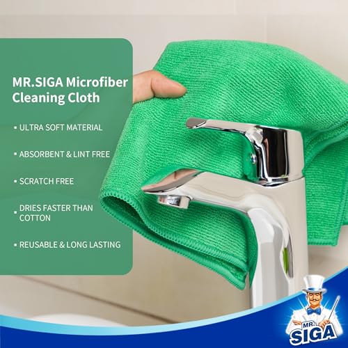 MR.SIGA Microfiber Cleaning Cloths, Streak Free Microfiber Towels, 12 Pack | All-purpose microfiber cloths, ultra absorbent, reusable household cleaning towels, Green, 32 x 32 cm(12.6 x 12.6 inch) - size: 12.6 x 12.6 inch