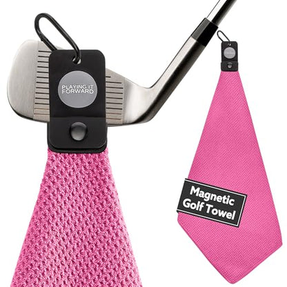 Magnetic Golf Towels for Golf Bags with Clip & Ultra Strong Magnet - Waffle Weave Microfiber Towel for Secure Hold on Bags & Carts - Ideal Club Cleaner & Accessories - Pink - color: Pink