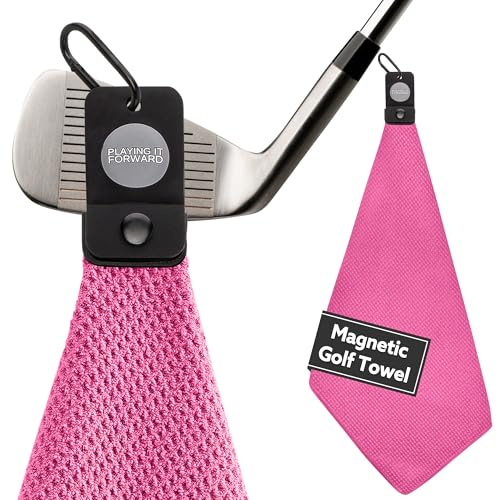 Magnetic Golf Towels for Golf Bags with Clip & Ultra Strong Magnet - Waffle Weave Microfiber Towel for Secure Hold on Bags & Carts - Ideal Club Cleaner & Accessories - Pink - color: Pink