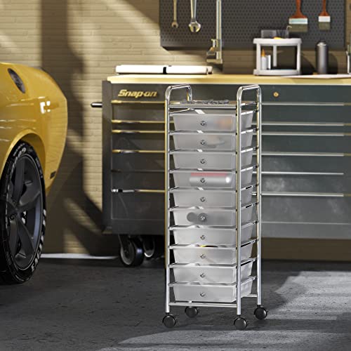 Simple Houseware 10 Drawers Rolling Utility Cart Organizer, Chrome - color: Chrome, size: 10 Drawers