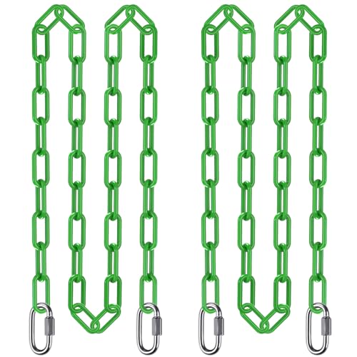 SELEWARE 2Pcs 100" Hanging Swing Chain Green Plastic Coated Hanging Chains | 1000LB Capacity Porch Swing Chain with 4 Carabiners, Hammock Hardware Kit for Hanging Chair, Punching Bag, Indoor Outdoor Gym - color: Green, size: 100" (2 Pcs)