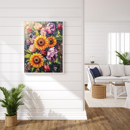 DIY Flower Diamond Art Kits for Adults, 5D Sunflower Diamond Painting Kits | Diamond Dot for Adults, Small Dimond Art Paintings, Full Drill Gem Painting, Crafts for Adults, Home Wall Decor (12x16inch) - color: QY147