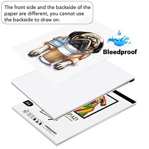 Bianyo XL Bleedproof Marker Paper Pad, A3(11.69"X16.54"), 50 Sheets, 18 LB / 70 GSM, Glue-Bound, 100% Cotton, White, Ideal for Use with Markers and Ink Mediums - size: A3(11.69*16.54"), 50 sheets