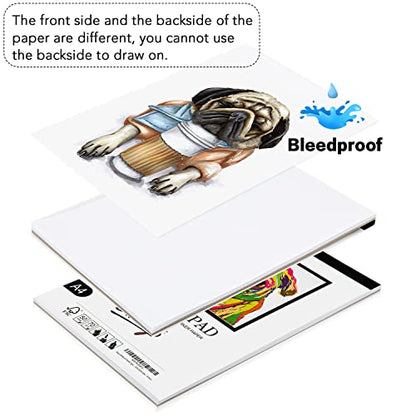 Bianyo XL Bleedproof Marker Paper Pad, A3(11.69"X16.54"), 50 Sheets, 18 LB / 70 GSM, Glue-Bound, 100% Cotton, White, Ideal for Use with Markers and Ink Mediums - size: A3(11.69*16.54"), 50 sheets
