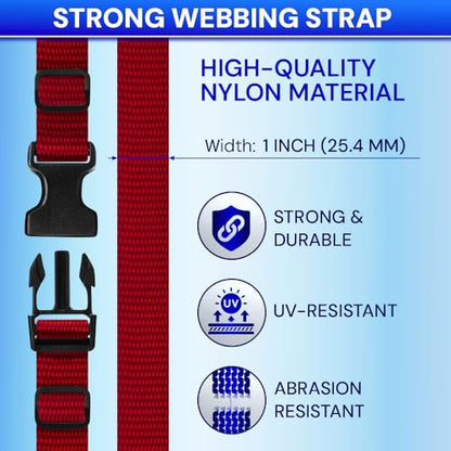 TECEUM 1" Nylon Strap Kit with Buckles, Red 6 yards Repair Set | Heavy duty hardware kit: 6yd webbing, 6 quick release buckles, 12 tri-glide slide clips, 6 metal D-rings for crafting. - color: Red, size: 1" - 6 yards, style: 6 Buckle - 12 Slides - 6 D-rin