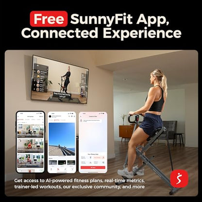 Sunny Health & Fitness Smart Row-N-Ride Glute & Leg Trainer, Foldable Squat Assist Rower with Exclusive SunnyFit App Connection - color: Grey