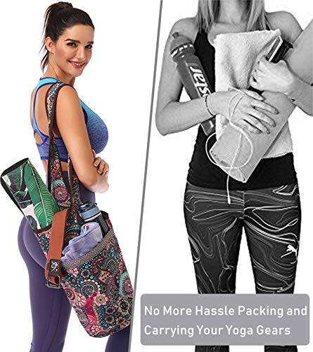 Yoga Mat Bag With Large Size Pocket and Zipper Pocket, Strap Bag, Fit Most Size Mats, Bags and Carriers for Women - color: Ancient Flower